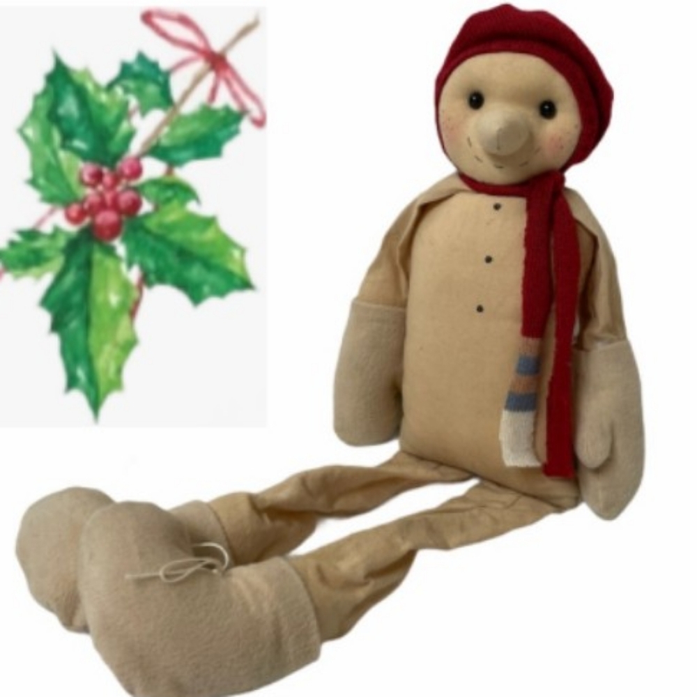 Handmade Snowman Christmas Ornament Sitter Decoration Whimsical Cheerful Gray LG